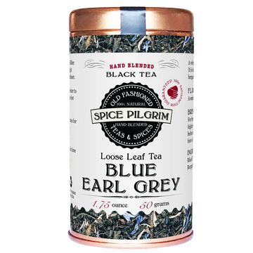 Spice Pilgrim Blue Earl Grey loose leaf tea canister on a white background